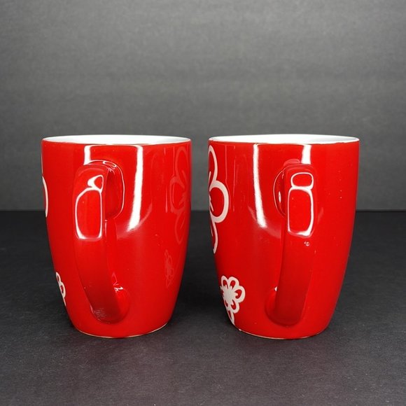 Red Floral Etch Design Mug Set of 2 - Picture 2 of 2